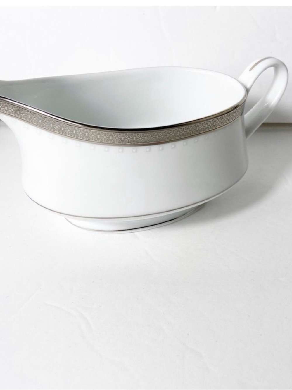 Noritake White Porcelain Gravy Boat with Silver Band